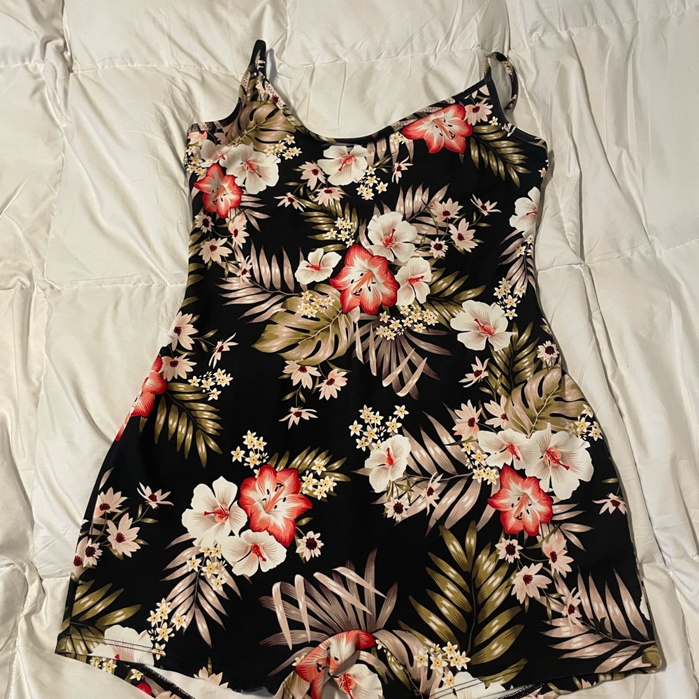 Bodysuit/Swim suit Floral Black Romper